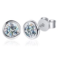 Elegant 925 sterling silver moissanite stud earrings with classic round cut diamond finish - Bezel Set Round Studs White Moissanite 0.5ct