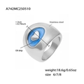 Anello largo in acciaio inossidabile argento con smalto blu e motivo a cuore - US 7 / Color Acciaio