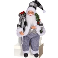 12-inch sitting Santa Claus doll in black and white plaid hat with gift bag ornament - Sitting Santa Black and White Plaid