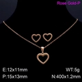 Parure de bijoux en acier inoxydable rose doré avec collier et boucles d'oreilles cœur - Ensemble de 2 pièces (KS119866-K)