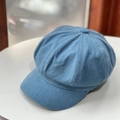 British style blue denim octagonal newsboy hat for women with vintage fashion aesthetic - One Size / Light Blue