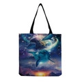 Dettaglio della borsa tote in tela con stampa surrealista di delfini e cielo stellato HD - Stile Mare Stellato con Delfini (hm3602)