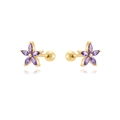 24K gold plated flower stud earrings with purple marquise zircons and S925 silver posts - Gold - Purple Zirconia