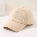 Detail of vintage beige washed canvas baseball cap with stylish distressed frayed edges - 52cm (Recommended 3-8 Years) / Beige