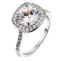 Elegant silver ring featuring a blue zircon center stone and halo diamond setting - Silver Halo Setting Style