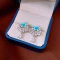 Macro shot of silver star-shaped earrings with blue stones and pearls in a jewelry box - Silver Needle Blue Teardrop