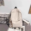 Zaino beige minimalista stile giapponese con ciondolo a mucca e grande capacità - Bianco Con Pendente Mucca Studente