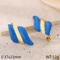 Boucles d'oreilles en acier titane doré 18 carats avec émail bleu ondulé - Bleu