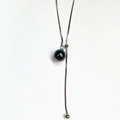 Minimalist silver adjustable pearl necklace with an iridescent purple sphere pendant - Iridescent Green Purple