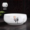 White ceramic hydroponic planter with Zen monk motif, 20cm diameter for aquatic plants - White Porcelain-Zen Stillness