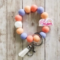 Silicone bead keychain with 'girl mom' charm, orange white and purple beads with tassel - 2 (Girl Mom Orange Purple)