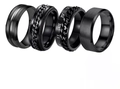 Set of four black titanium steel rings for men with chain inlay and Roman numerals - US 6 / Black 4-Piece Set