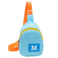 Sac bandoulière de sport en nylon pour enfant bleu clair avec sangle orange et zip jaune - Bleu clair