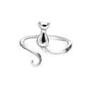 Anello regolabile in argento a forma di gatto con coda lunga e finitura lucida - Aperto Regolabile / Platino