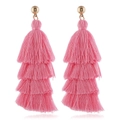 Pink bohemian four-layer tassel earrings with golden stud for a summer vacation look - Gold Ball Four-Layer Pink Tassel Style(#25)