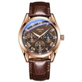 ORUSS men's luminous quartz watch with rose gold case and brown embossed leather strap - Brown Strap Rose Gold Case Rose Dial