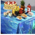 Blue holographic party tablecloth with iridescent finish for festive ocean wave decor - Laser Ocean Wave Tablecloth 137*274cm