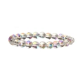 8mm natural clear crystal bead elastic bracelet with holographic AB rainbow finish - Clear