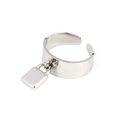 Classic silver stainless steel open ring featuring a unique square lock charm pendant - One Size / Silver (B2280)