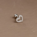 Silver heart cartilage stud with cubic zirconia inlay and secure screw ball back - Silver White Zirconia (Hollow Heart)