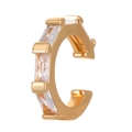 Detail of C-shaped gold ear cuff with rectangular zircon stones on white background - KC Gold - Square Cut Zircon Style (M-051)