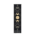 Tapiz bohemio de fases solares y lunares con estrellas doradas y borlas negras de pared - Fase Lunar Negra/Estilo 2 / 32.5x130cm