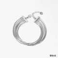 Multi-strand silver stainless steel fringe bracelet with lobster clasp and extension chain - Silver Multi-layer Bracelet (B641)