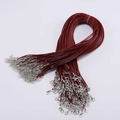 Cordon de collier en cire rouge avec fermoir mousqueton argenté et chaîne d extension - 1.5mm (45+5cm) / Bordeaux