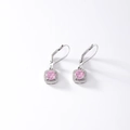 Élégantes boucles d'oreilles en argent avec zircon rose rond et cristaux micro-pave - Rose