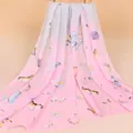 Elegant chiffon neck scarf for women featuring butterfly floral prints on a pink gradient - Grey Pink (Colorful Butterfly)