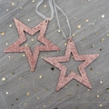 Set of two rose gold sequined star ornaments with white ribbons for Christmas decor - Pink Star 2Pcs