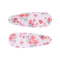 Gros plan de barrettes à imprimé fleuri avec bordure en dentelle festonnée - Barrette Fleurie Douce (Lot de 2) / Blanc-Fleurs Orange Rouge