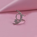 Silver celestial ring with sparkling star and moon accents on a double band - Steel