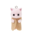 Detalle de un colgante de gato rosa flocado con un abrigo de fieltro caqui y anillo - Café claro