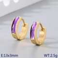 Minimalist golden titanium steel earrings with purple rectangular zircon stones - Gold Base with Purple Stone (KE118291-TGD)