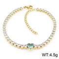 Bracciale in acciaio al titanio dorato con zirconi bianchi e un cristallo a cuore blu - Oro/Blu (KB168992-Z)