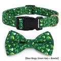 St. Patrick's Day green dog collar and bow tie set with shamrock and beer print - St Paddy Glass Hat + Bowtie