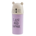 Portable light purple cartoon cat travel toothbrush cup with minimalist summer slogan - Nordic Purple