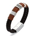 Men's braided leather bracelet with brown and black ropes and silver magnetic clasp - Brown Strap Silver Buckle