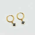 Elegant gold titanium steel hoop earrings with square black zircon stone pendants - Gold Black Square Earrings