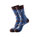 Dunkelblaue Crew-Socken mit Rentier-Muster und brauner Ferse für Damen und Herren - Einheitsgröße / Dunkelblaues Rentier
