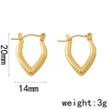 18K gold plated stainless steel V-shaped earrings featuring horizontal textured patterns - EH-009 / Gold