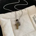 Vintage Edelstahl-Halskette mit Tigerauge-Kreuzanhänger und feiner Box-Kette - Halskette-Braun-Kreuz