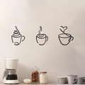 Lot de 3 autocollants muraux noirs en acrylique en forme de tasse pour une cuisine chic - Set de 3 pièces / Noir