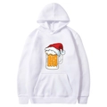 White Christmas hoodie featuring a Santa beer mug print with kangaroo pocket and drawstring - S / Tops / White - Santa Hat Beer Mug Cartoon (56)