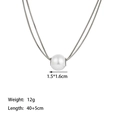 Double-layered snake chain necklace in 18K gold finish with elegant pearl pendant - Large Artificial Pearl Style (H235) / Steel