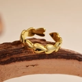 Elegant S925 sterling silver gold heart ring with an adjustable open design on wood - Size 14 (Open Adjustable) / 18K Gold