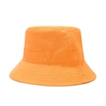 Close-up of bright orange cotton bucket hat showing fabric texture and eyelet detail - Orange