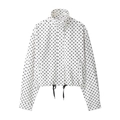 Polka dot zip-up jacket with stand collar and adjustable drawstring hem on white background - S / Polka Dot Jacket