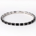Silver bracelet featuring rectangular black gemstones with elegant prong settings - Black Zirconia White Gold Plated